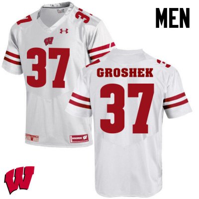 Men's Wisconsin Badgers NCAA #37 Garrett Groshek White Authentic Under Armour Stitched College Football Jersey ZW31A67QZ